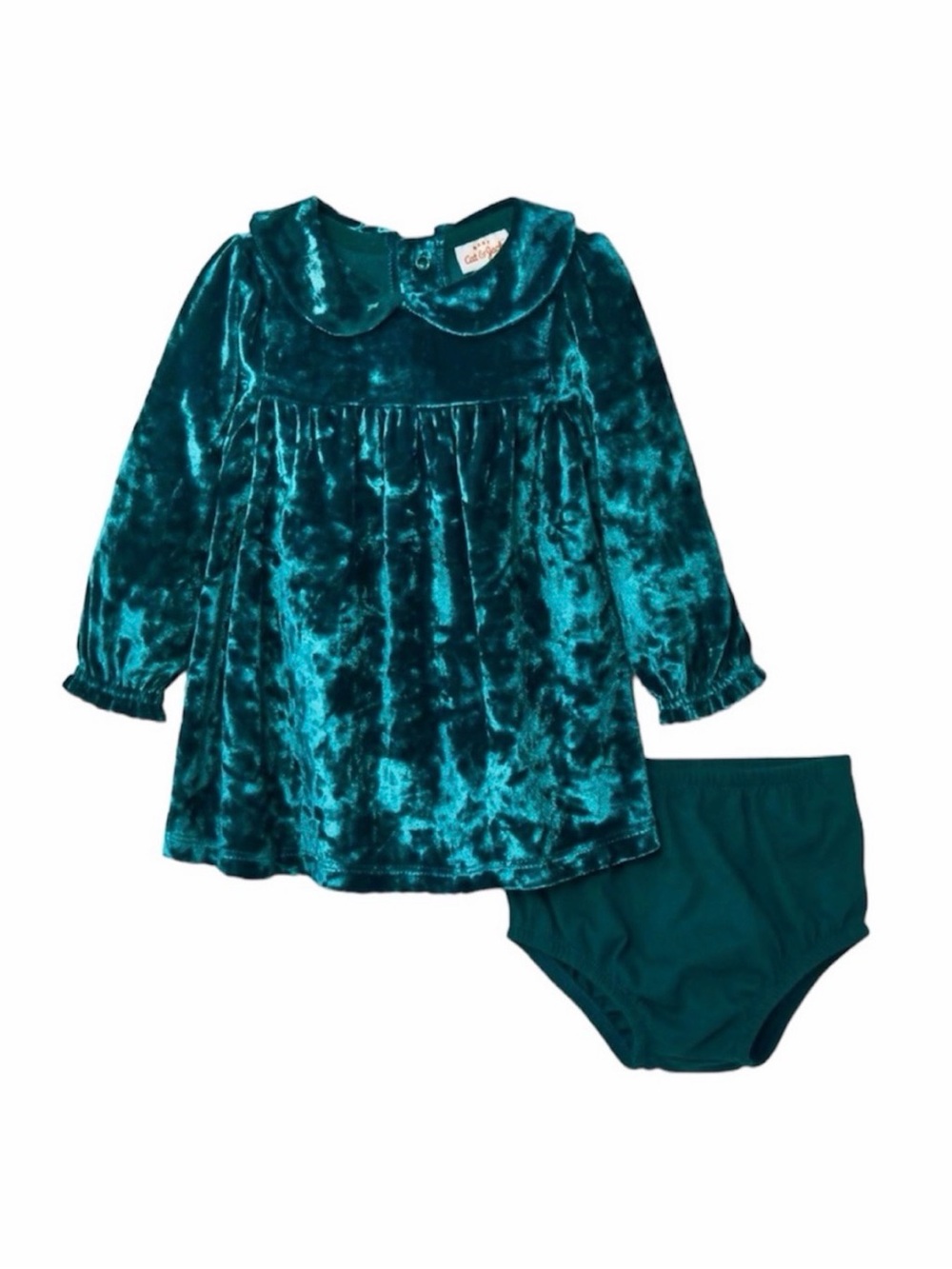 Cat & Jack Baby Girl's Forest Green Velour Dress and Diaper Cover Set
